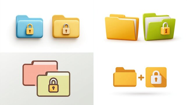 Varied folder icons with padlocks denoting secured data or files