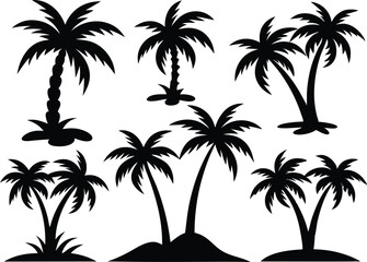 Silhouette of palm trees, Collection of silhouette palm trees arranged in different styles and sizes for tropical-themed design