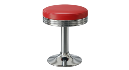 Isolated Red Faux Leather and Silver Chrome Retro Diner Bar Stool isolated on Transparent Background