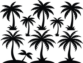 Silhouette of palm trees, Collection of silhouette palm trees arranged in different styles and sizes for tropical-themed design