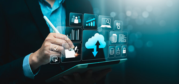 Cloud data storage management with secure document file upload, backup, digital transformation, big data analysis, business intelligence, secure cloud computing, cybersecurity, data privacy technology