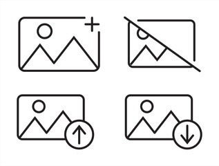 Add image icon vector, Symbol, logo illustrations. Gallery icon vector set, photo album icon, image picture symbol. Thin line gallery photo outline icons for web and mobile apps
