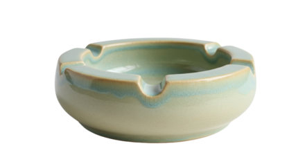 Ceramic ashtray with green glaze isolated on white background