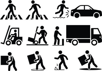 Collection of black pictograms showing people performing various activities and tasks
