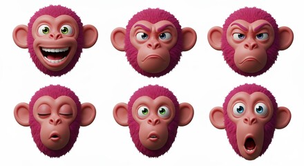 Obraz premium Cartoon monkey heads with diverse emotions