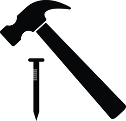 A hammer and nail are isolated on white background