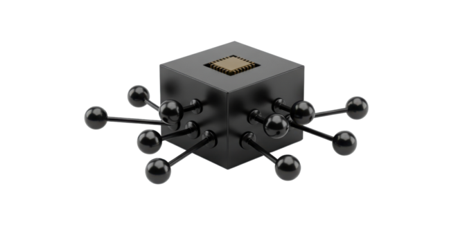 Abstract cube with CPU and connections isolated PNG with Transparent Background