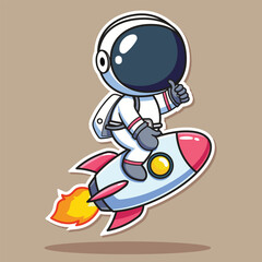 Vector illustration of a cute astronaut riding a rocket while giving a thumbs up