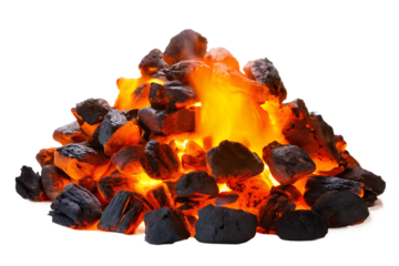 Glowing hot burning coals isolated on a transparent background hot embers glowing fire