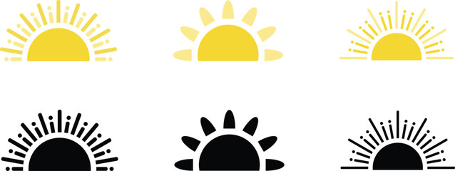 half sun icon, sun shine ray, morning sun burst vector illustration