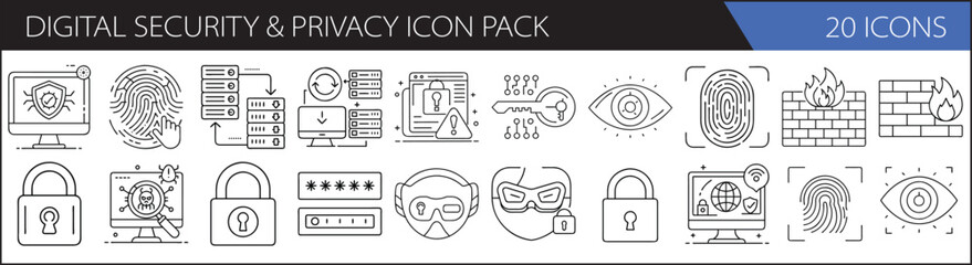 Cybersecurity & Privacy Protection Icon Set – 20 Tech Security Icons