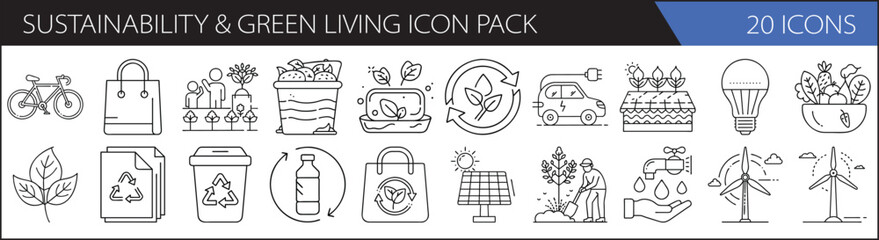 Eco-Friendly & Green Living Icon Pack – 20 Sustainable Lifestyle Icons