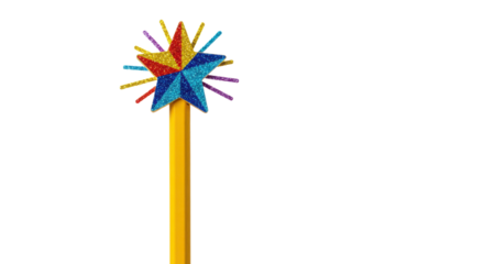 Colorful star shaped magic wand pencil isolated on white background