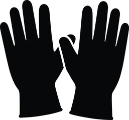 A pair of black rubber gloves are isolated on white background