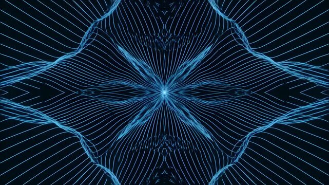 Abstract Blue Light Mandala Animation Seamless Loop 4 K Ultra H D Glowing Lines Spiritual Energy Mystical Design Meditation Yoga Visuals Background V J Loop Psychedelic Art Perfect for Music Videos