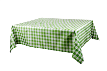 Green white checkered tablecloth isolated on a transparent background gingham