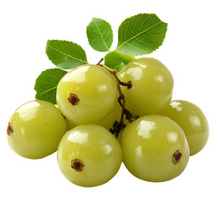 Fresh Indian gooseberry with leaves isolated on transparent background