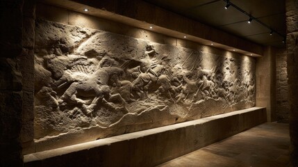 Obraz premium Abstract Beige Stone Wall Sculpture with Subtle Lighting