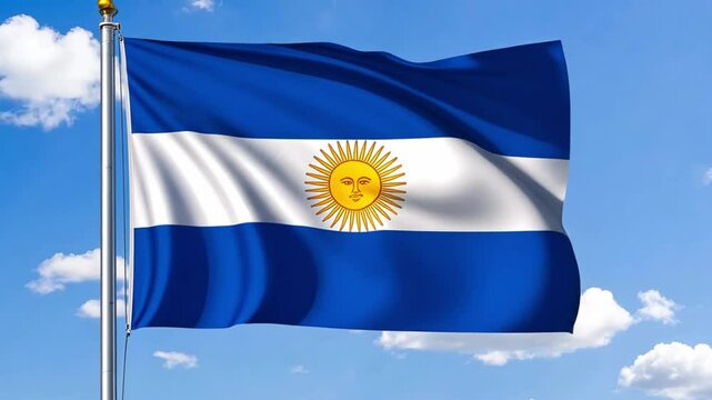argentina flag waving on blue sky during independence day celebration, concept of national holidays patriotic events - Powered by Adobe