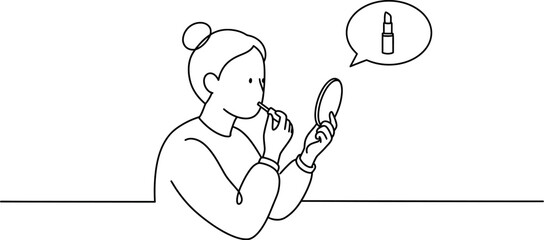 Woman applying lipstick makeup tutorial beauty tips and tricks simple line art illustration vector design
