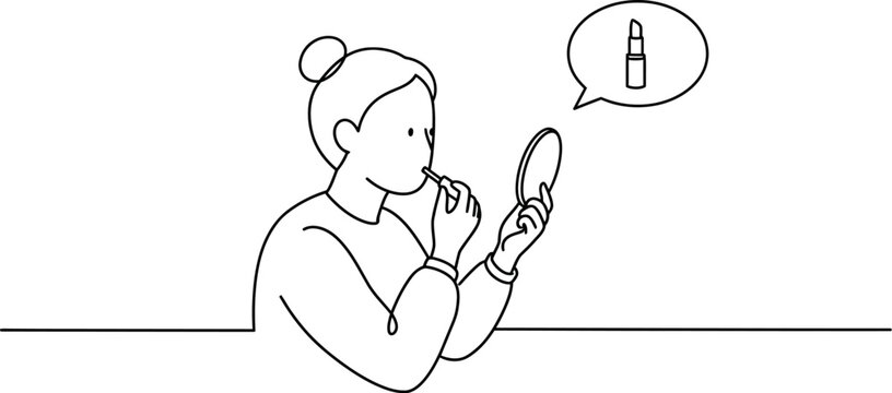 Woman applying lipstick makeup tutorial beauty tips and tricks simple line art illustration vector design