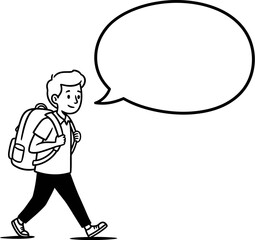 Fototapeta premium Illustration of a school boy with backpack and speech bubble for education and back to school themes