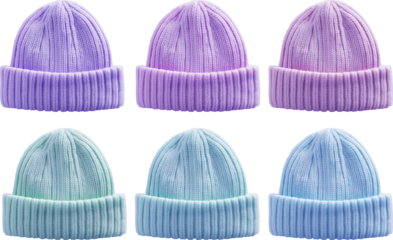 Gray Blue Purple tone Winter Knit Beanie Collection - Color Variations Isolated on Transparent and White Background