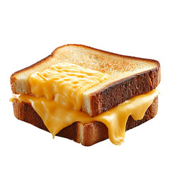 Hot grilled cheese sandwich with melted cheddar isolated on transparent background
