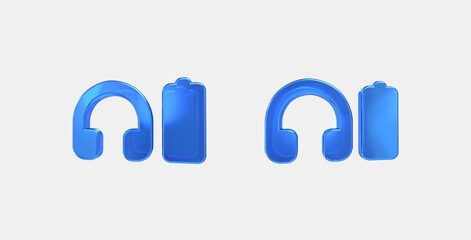 headphones battery 3D icon on isolate white background