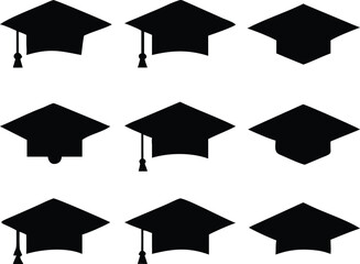 Graduation Cap Icons 12 Silhouettes for Education Designs
