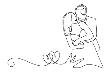 continuous line art of a female student who is writing and studying. vector illustration and concept of a female student