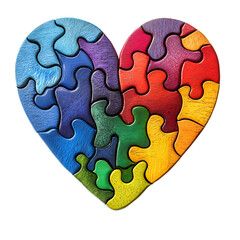 Multicolor heart shaped puzzle symbol for unity and love isolated on transparent background
