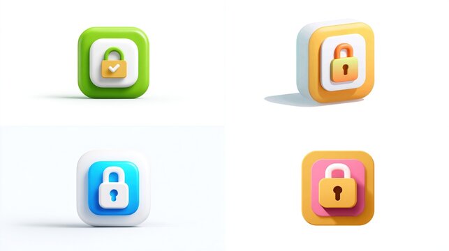 Four colorful square icons with lock symbols, showcasing security