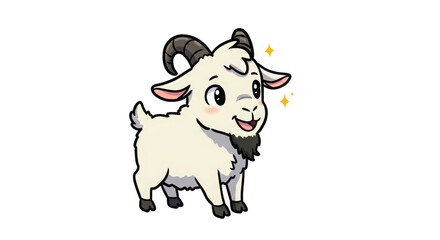 Cute cartoon baby goat with horns isolated on white background