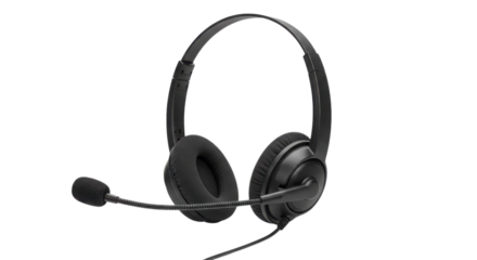 Black wired headset with microphone isolated on white background