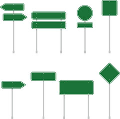 Flat Vector Illustration of Green Direction Road Signs in Multiple Shapes, Editable Icons for Map and Presentation Templates © V1oleta