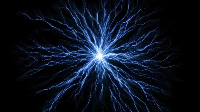 Stunning Blue Energy Burst Abstract Animation 4 K Ultra H D Loopable V F X Element Electric Plasma Lightning Strike Power Energy Blast Sci Fi Fantasy Background Perfect for Motion Graphics Video