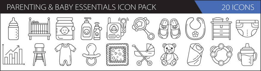 Parenting & Baby Essentials Icon Set
