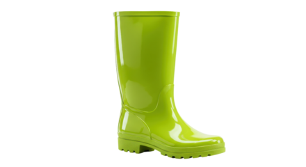 Single green rubber rain boot isolated on white background
