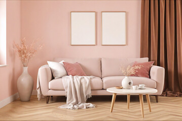 two frame mockup on the pink wall in living room