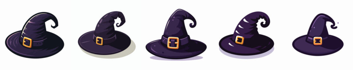 Halloween Witch Hat Icon Set | Cartoon Magic Costume Vector