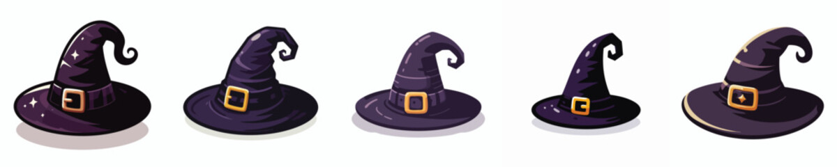 Cartoon Witch Hat Collection | Halloween Costume Vector Set