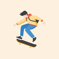 Fototapeta premium Skater Boy Performing Skateboard Trick – Youth Sports Vector Illustration