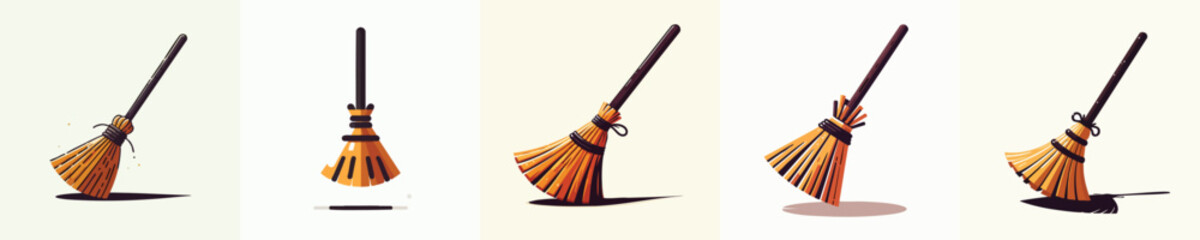 Cartoon Witch Broom Vector Pack   Halloween Flying Broomstick Clipart © NineteenVisualStudio