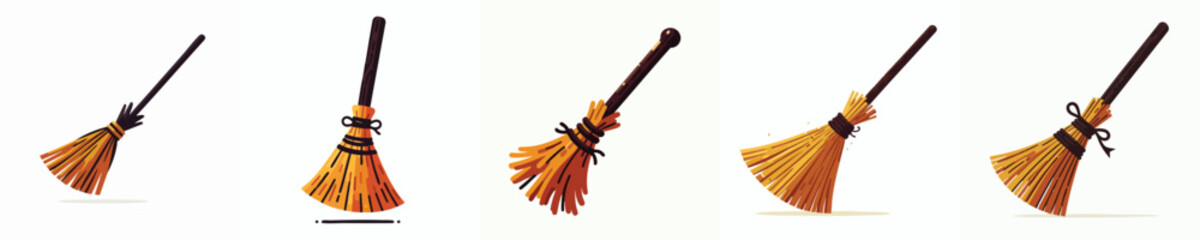 Witch Broomstick Vector Pack | Halloween Flying Broom Cartoon Set