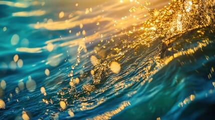 Sunlit ocean wave crests, sparkling with reflected light, close-up