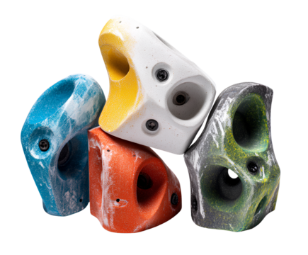  Colorful climbing grips set of four white background