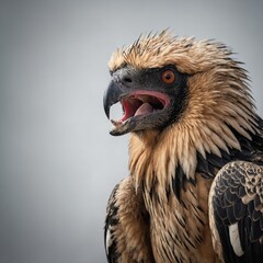 Angry bearded vulture expression, dramatic lighting, white background



