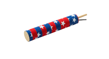 Patriotic firework rocket with red white and blue star pattern isolated