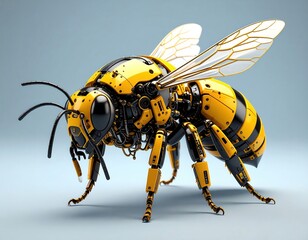 Mechanical Bee with Intricate Details and Yellow Metallic Finish